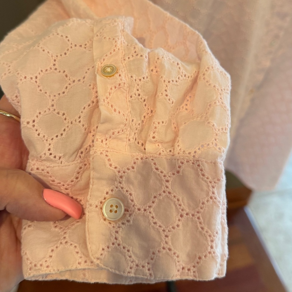 Talbots Women's Light Pink Eyelet design Button Down Blouse, Size 3X - Picture 8 of 15